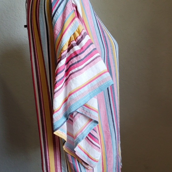 NWT ZUIKI LINEN STRIPED WING SLEEVED WOMENS TOP - Picture 2 of 5